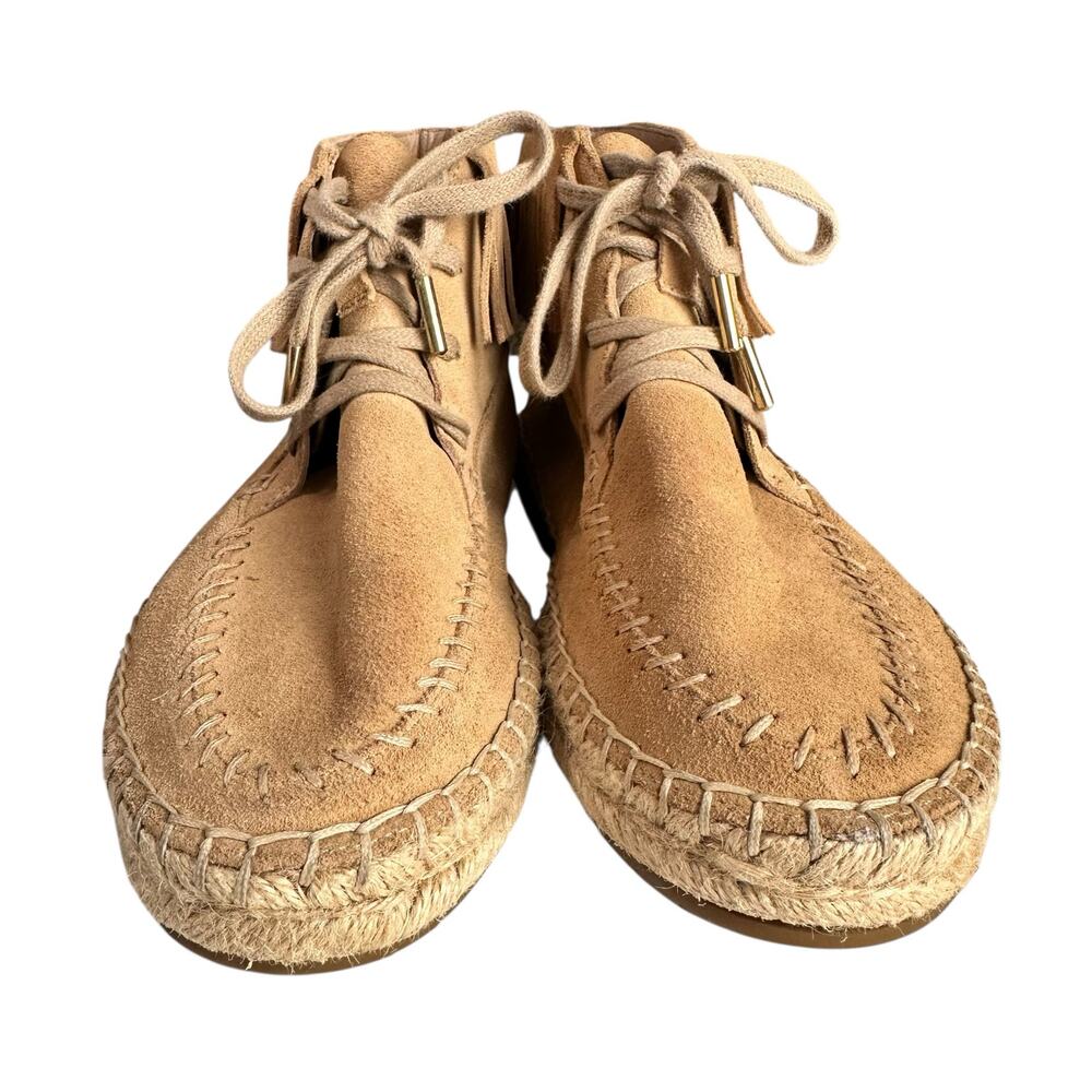 Joie Genevieve Fringe Suede Espadrille Moccasins Ankle Boots 37.5 Boho Southwest
